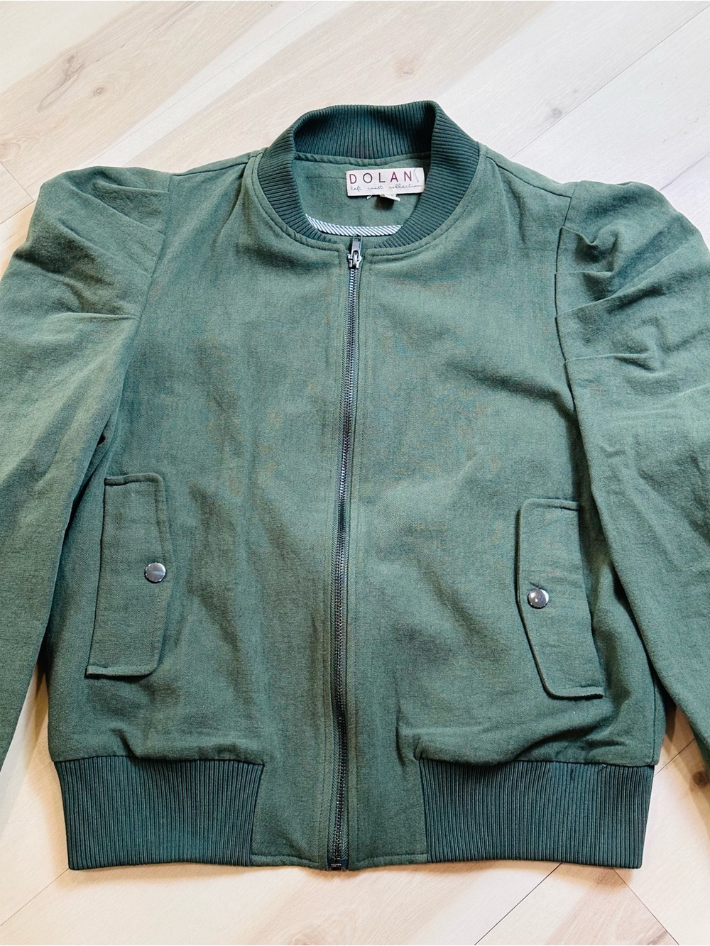 Anthropologie Dolan Jacket Womens Sz M Olive Canvas Puff Sleeve Bomber Zip - Picture 2 of 10